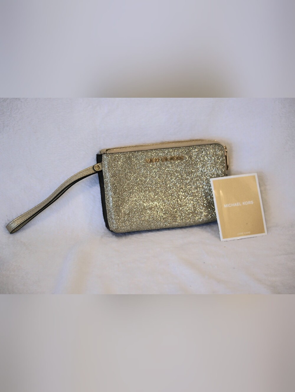 Michael Kors Gold Glitter Wristlet Clutch with Wrist Strap